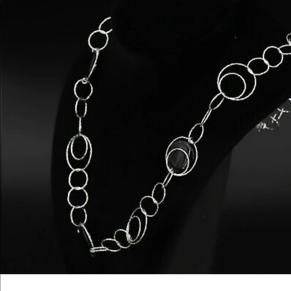 Sterling Silver - Black Agate Graduated Circle Link 24.5" Necklace - 28g - Picture 3 of 6